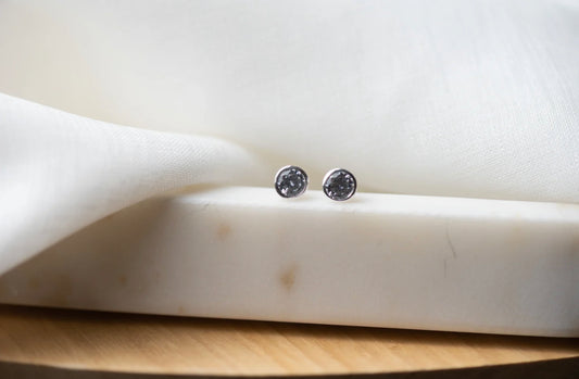 Round Silver Crystal Studs