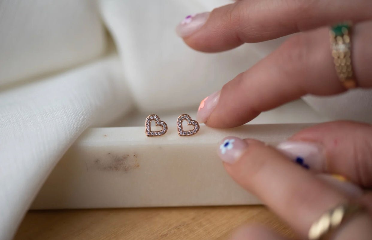 Rose Gold Crystal Heart Studs