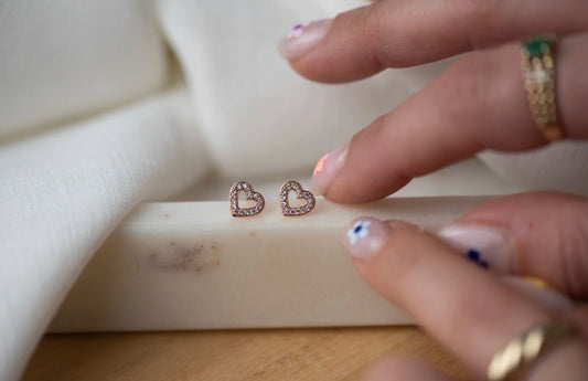 Rose Gold Crystal Heart Studs