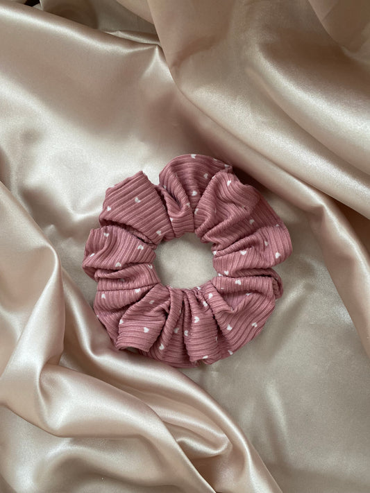 Pink Hearts Ribbed Scrunchie