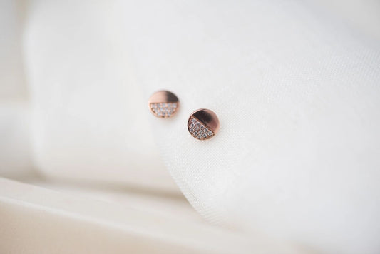 Half Crystal Rose Gold Studs